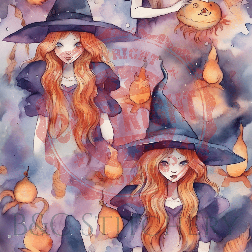 Watercolor witches with lanterns, Halloween illustration.