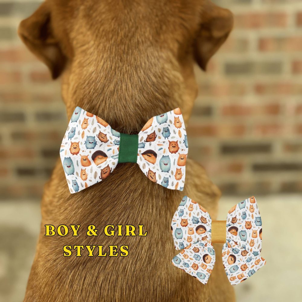 Dog with colorful bow tie and bow styles.