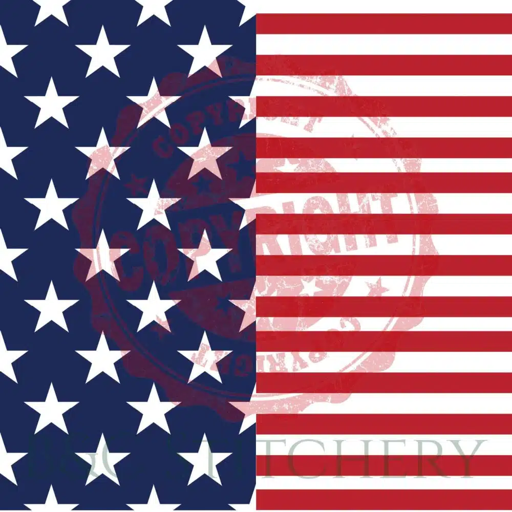 Copyright stamp over American flag design