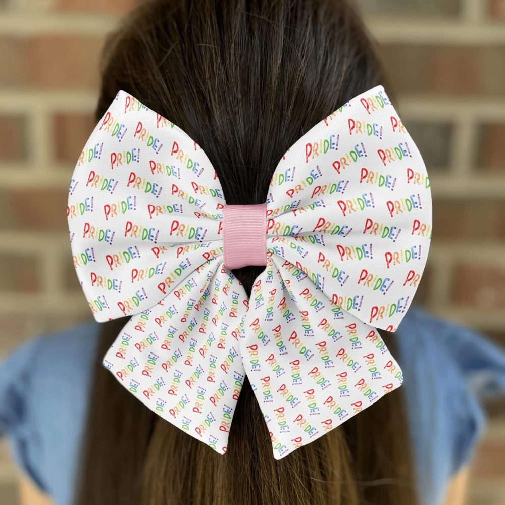 Colorful Pride bow in long hair