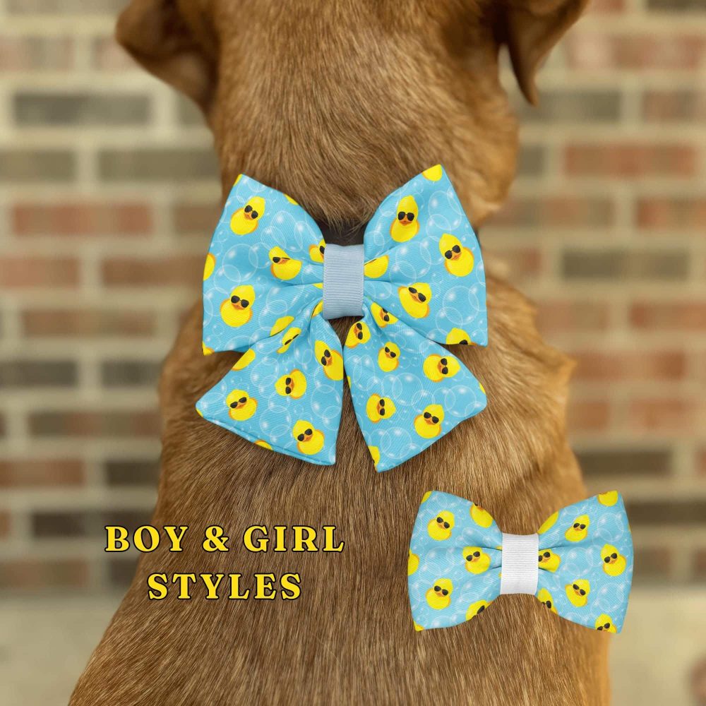 Dog with yellow duck bow ties