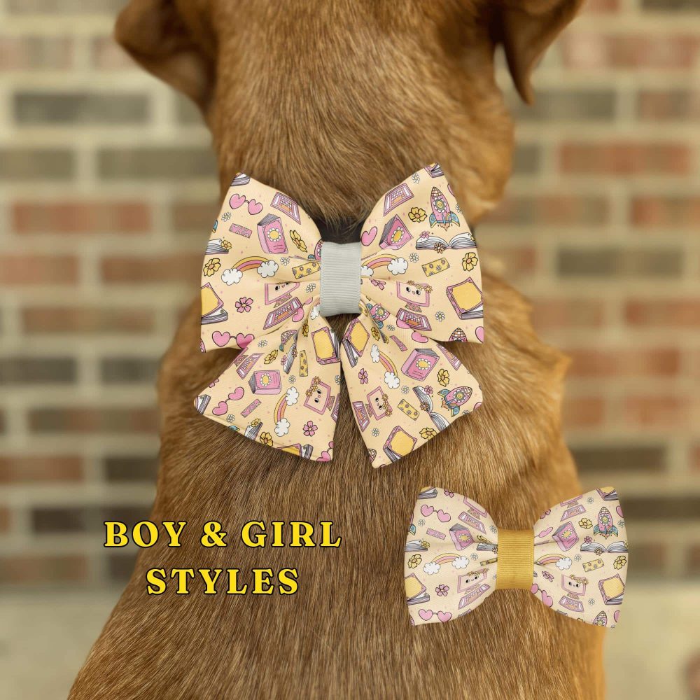 Dog wearing colorful bow ties, boy and girl styles.