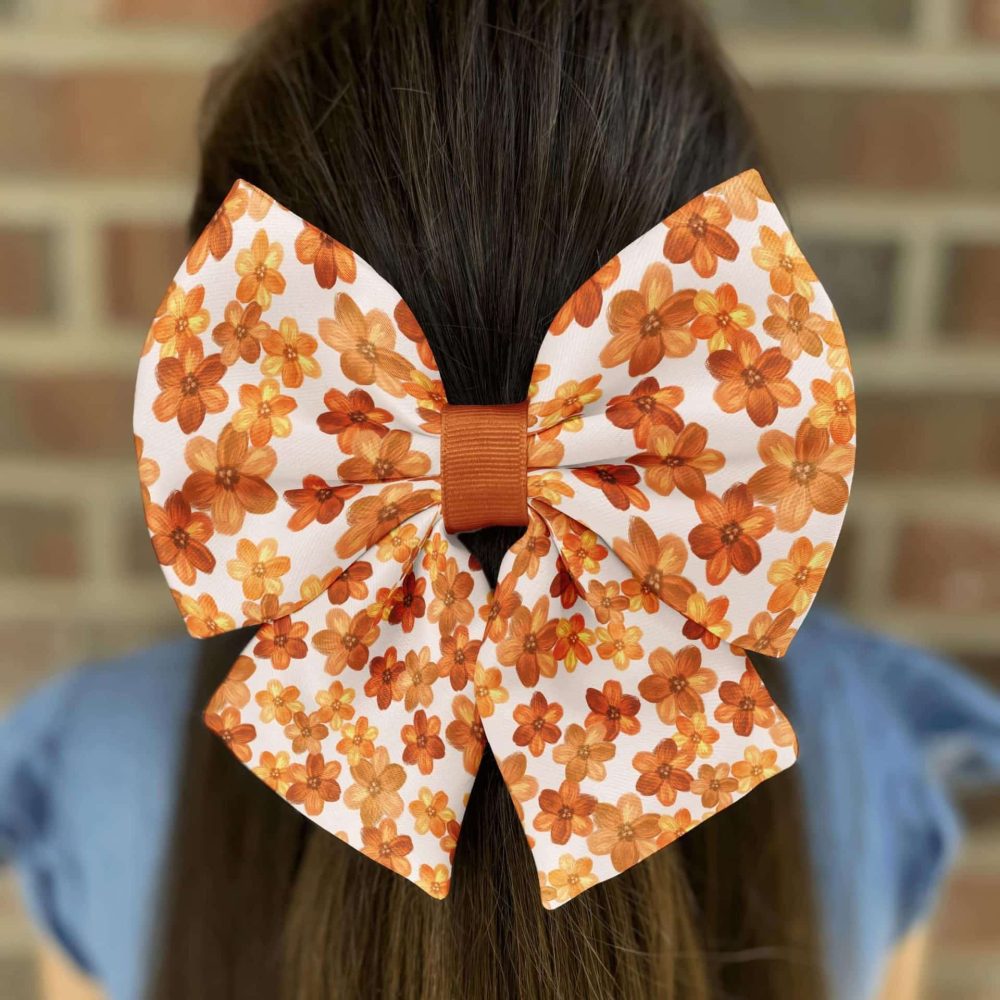 Woman with floral hair bow.