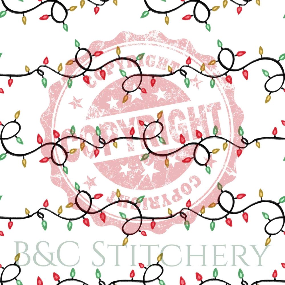 Colorful Christmas lights pattern with copyright watermark.