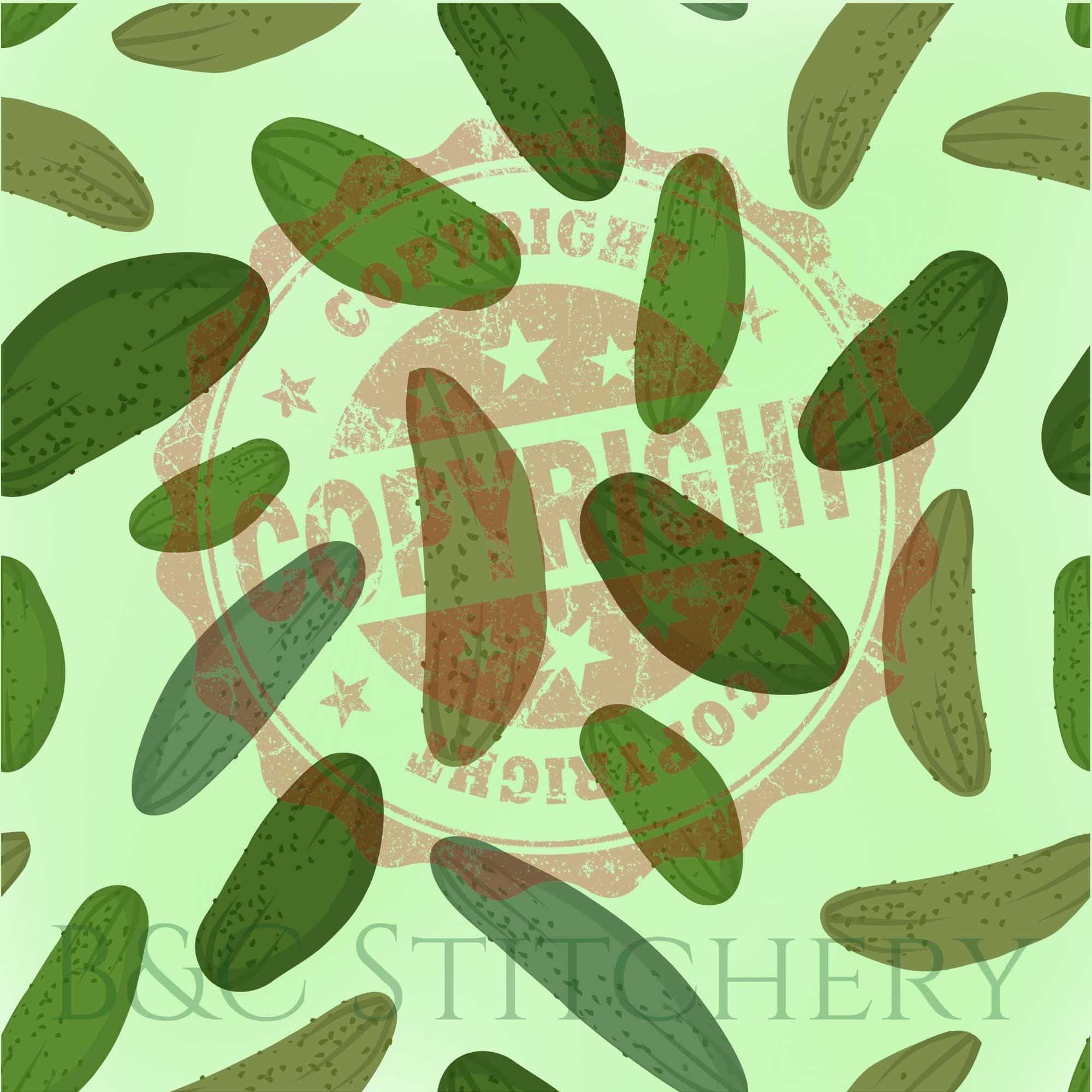 Pattern of pickles with copyright watermark background.