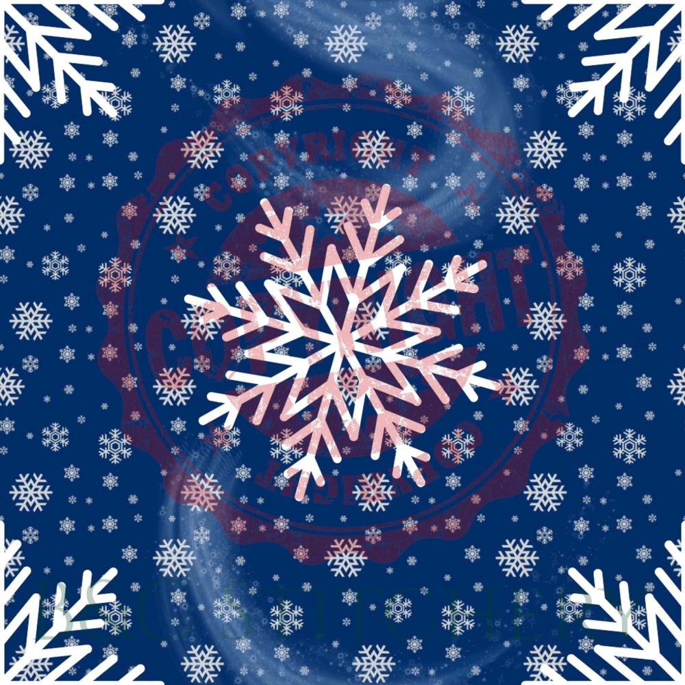 Decorative snowflakes pattern on dark blue background.