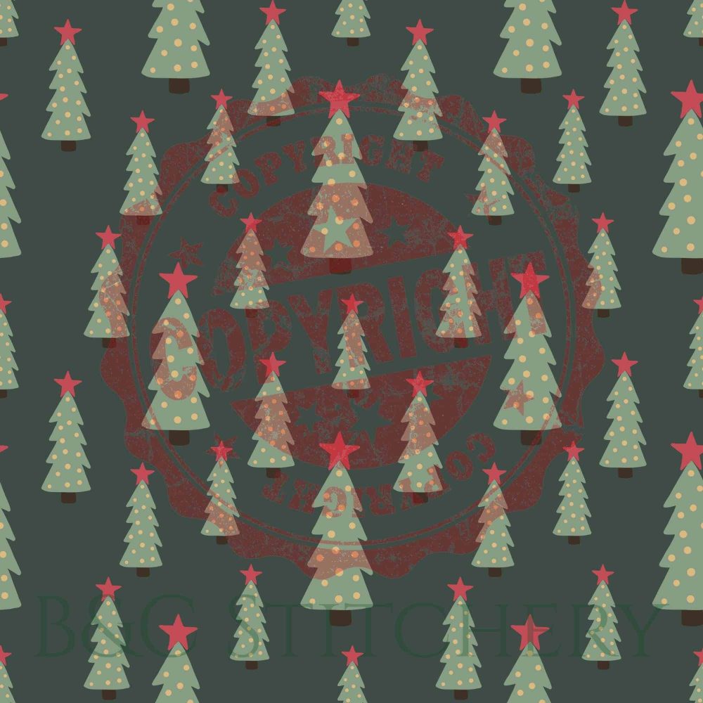 Pattern of Christmas trees with stars on top.