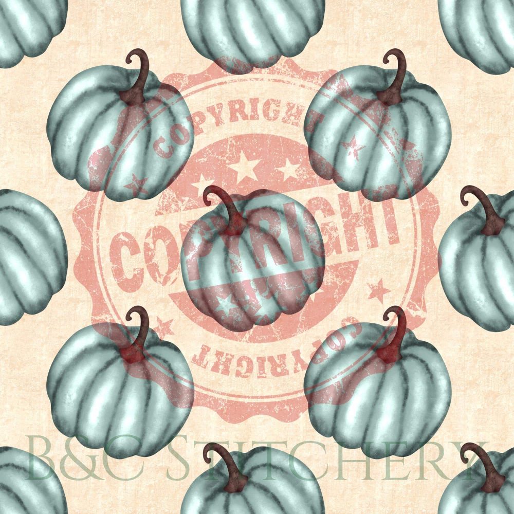 Teal pumpkins pattern with a copyright overlay.