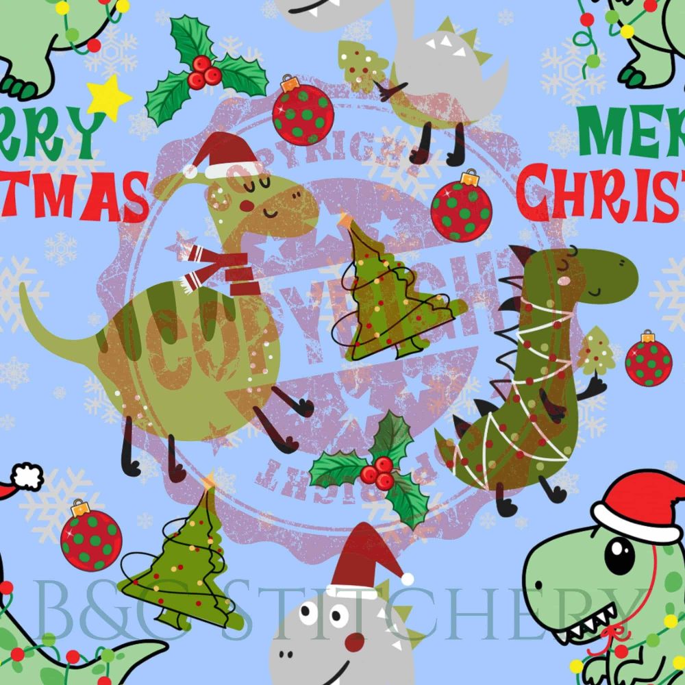 Christmas-themed dinosaurs with festive decorations