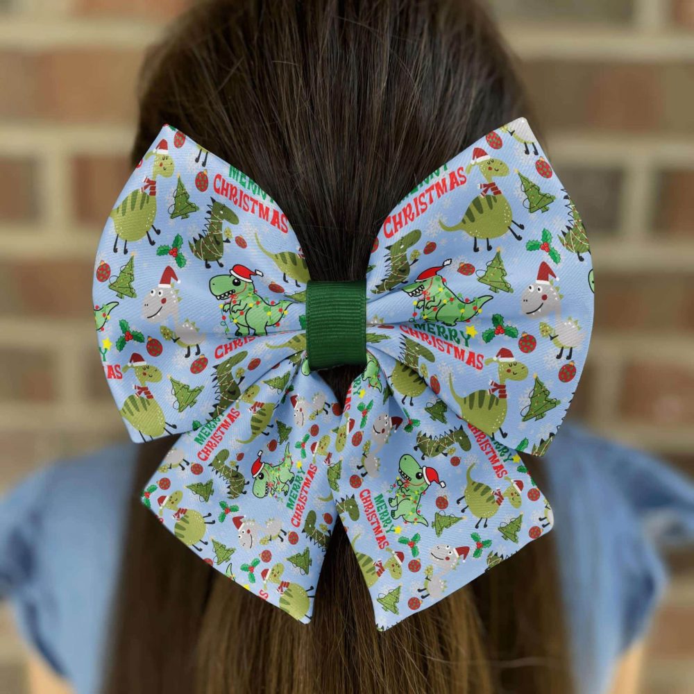 Christmas-themed bow on girl's hair
